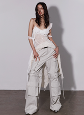 라임 화이트 컨버터블 카고 팬츠